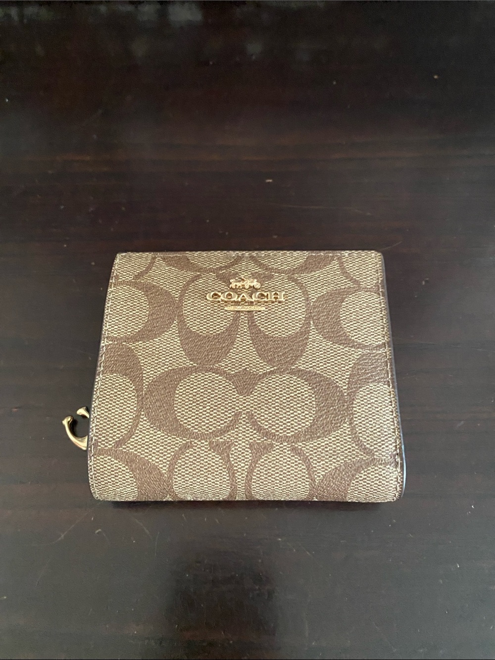 Authentic Coach Brown Signature Canvas/ Leather Snap Wallet